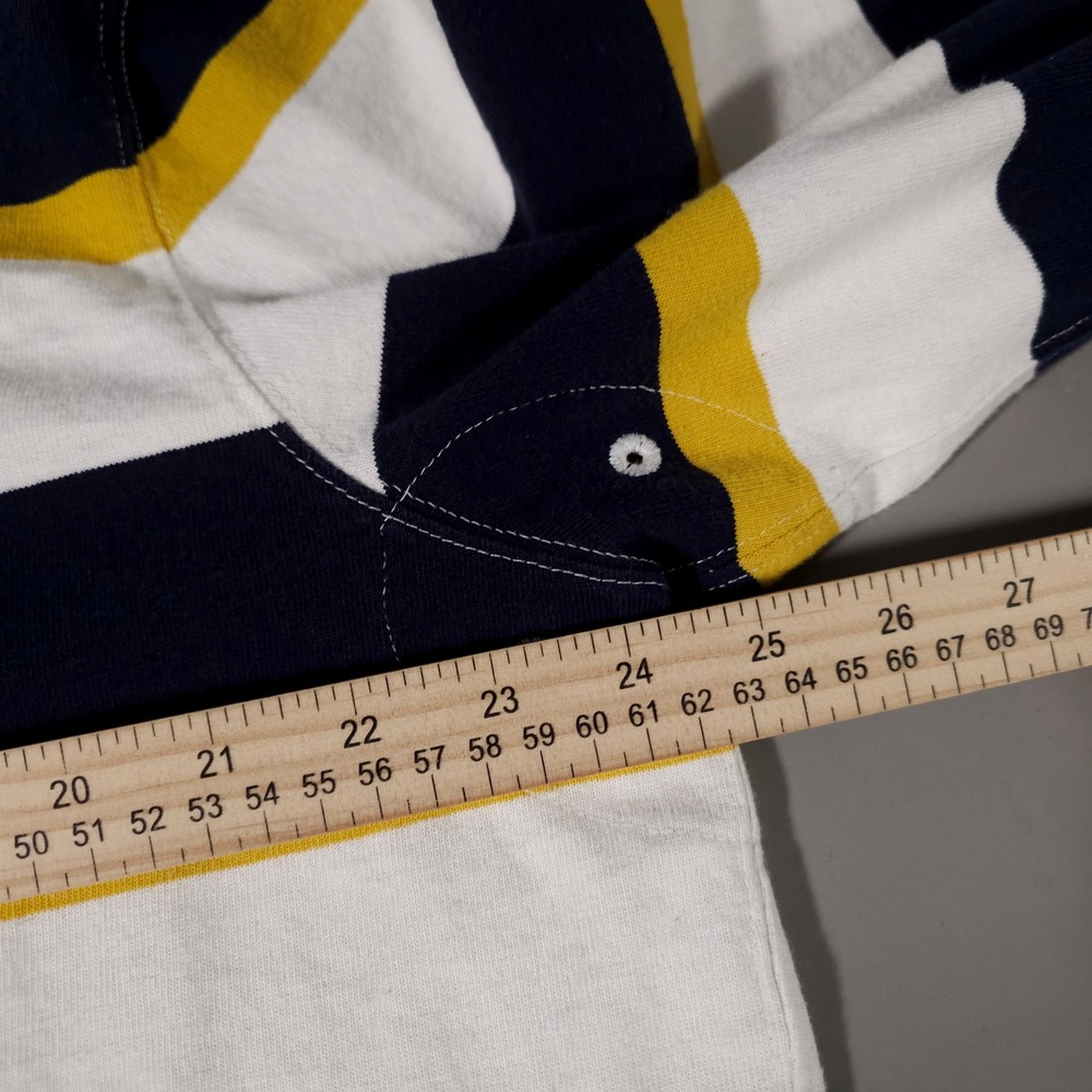 Polo Ralph Lauren Rugby Shirt Mens L White Navy Yellow Striped Long Sleeve Pony - Picture 5 of 7